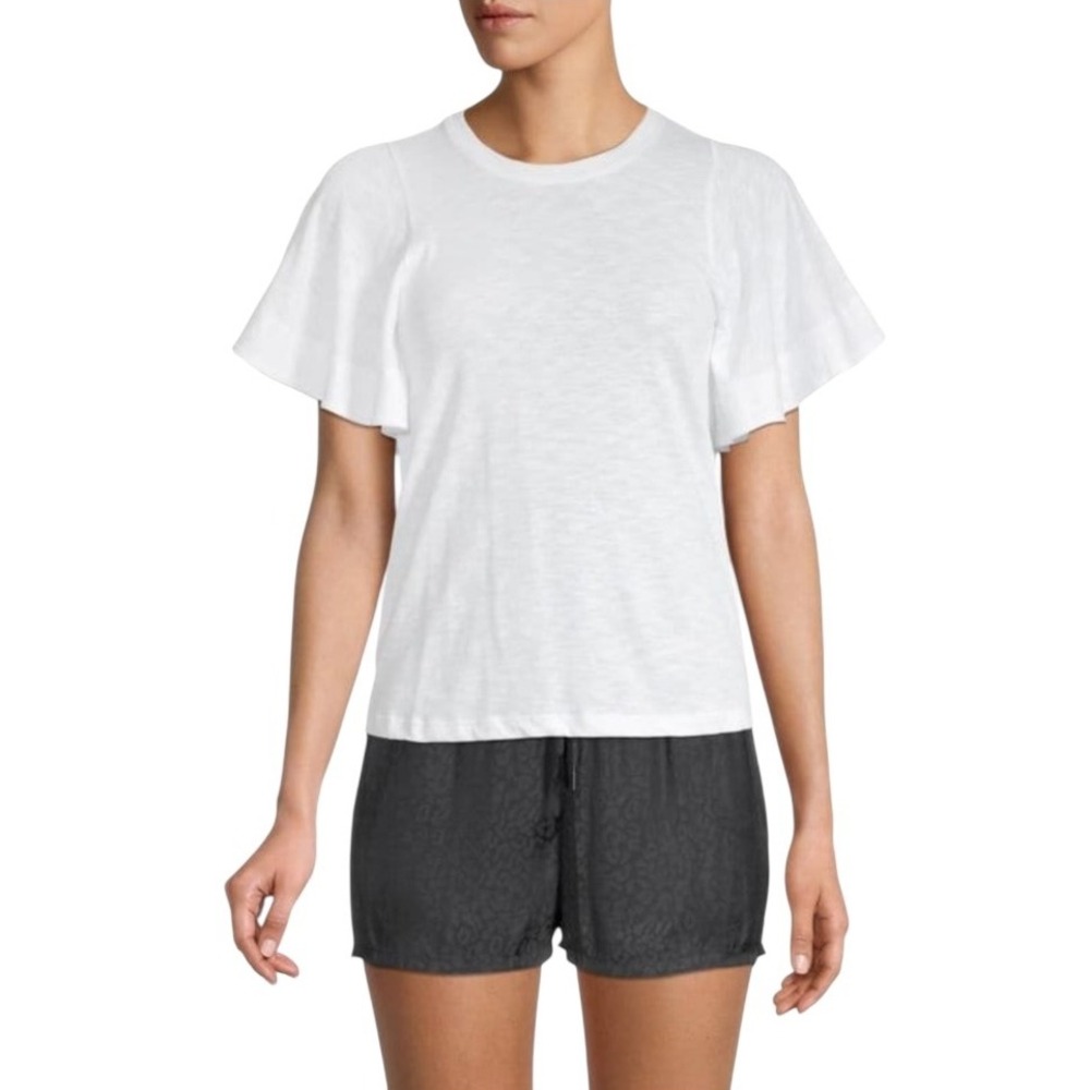 David Lerner Shirt Women Small White Candice Flutter Sleeve Tee Preppy Outdoor